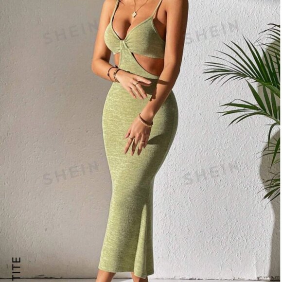 Sage Green Bow Maxi Dress, Size M, Shein - Picture 1 of 3